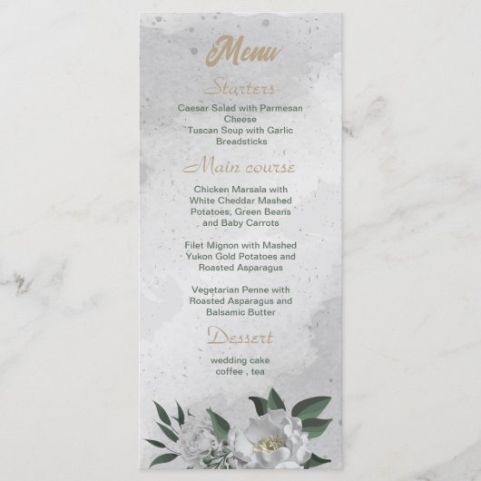 romantische witte bloemen grilly bruiloft menu (Voorkant)