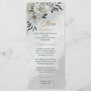 romantische witte bloemen grilly bruiloft menu