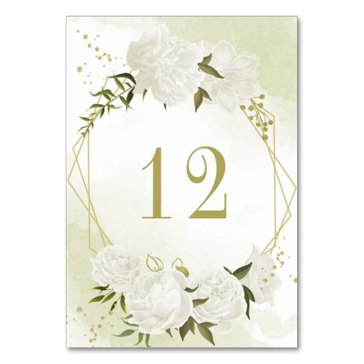 Romantische witte bloemen groen goud geometrisch kaart (Voorkant)