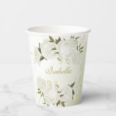 romantische witte bloemen groen papier bekers (Achterkant)