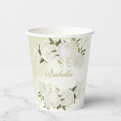 romantische witte bloemen groen papier bekers (Voorkant)