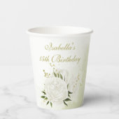 romantische witte bloemen groen papier bekers (Achterkant)