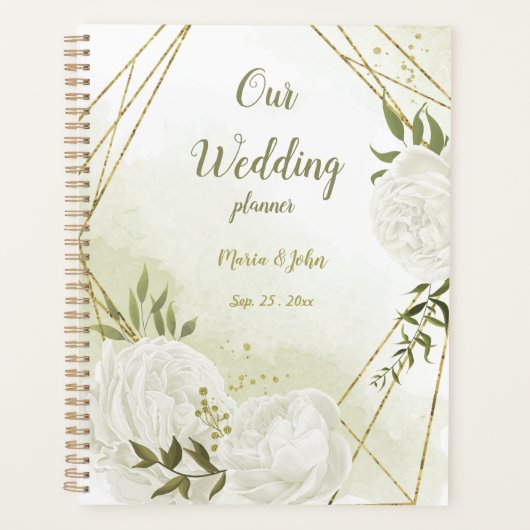 romantische witte bloemen groen trouwen planner (Voorkant)
