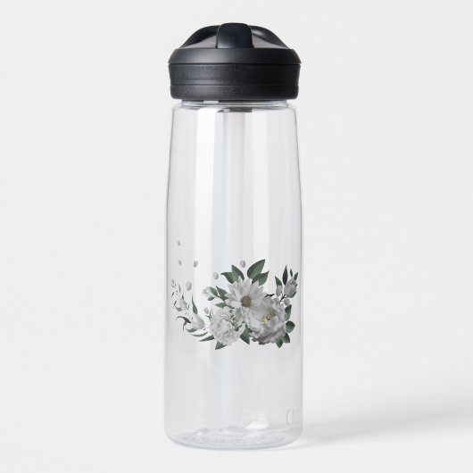 romantische witte bloemen groen waterfles (Voorkant)
