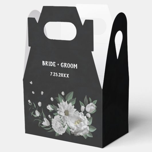 Romantische witte bloemen groen zwart bruiloft bedankdoosjes (Geopend)