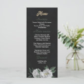 Romantische witte bloemen groen zwart bruiloft menu (Staand voorkant)