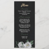 Romantische witte bloemen groen zwart bruiloft menu (Voorkant)