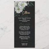 Romantische witte bloemen groen zwart bruiloft menu (Voorkant)