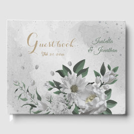 Romantische witte bloemen & groene bladeren bruilo gastenboek