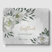 Romantische witte bloemen & groene bladeren bruilo gastenboek (Voorkant)
