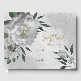 Romantische witte bloemen & groene bladeren bruilo gastenboek
