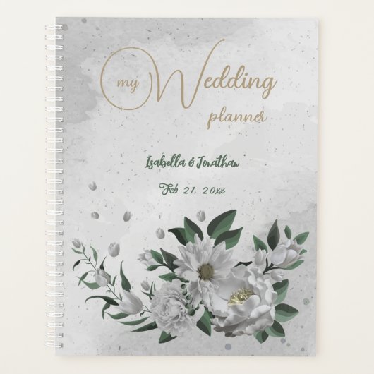 romantische witte bloemen & groene bladeren bruilo planner (Voorkant)