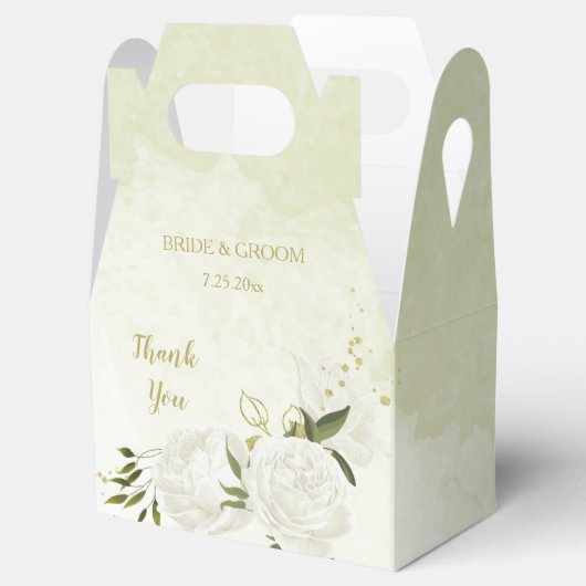 romantische witte bloemen groene bladeren bruiloft bedankdoosjes (Geopend)