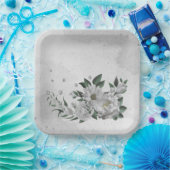 Romantische witte bloemen & groene bladeren papieren bordje (Feest)