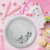 Romantische witte bloemen & groene bladeren papieren bordje (Feest)