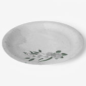 Romantische witte bloemen & groene bladeren papieren bordje (Gekanteld)