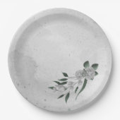 Romantische witte bloemen & groene bladeren papieren bordje (Voorkant)