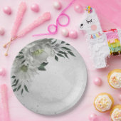 Romantische witte bloemen & groene bladeren papieren bordje (Feest)