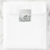 Romantische witte bloemen & groene bladeren vierkante sticker (Tas)