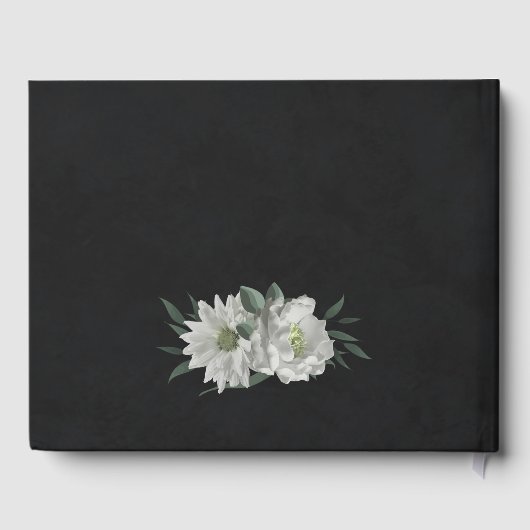 Romantische witte bloemen & groene bladeren zwart gastenboek (Achterkant)