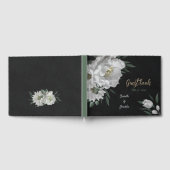 Romantische witte bloemen & groene bladeren zwart gastenboek (Volledig)
