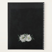 Romantische witte bloemen & groene bladeren zwart planner (Achterkant)
