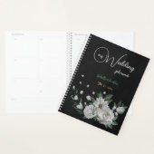 Romantische witte bloemen & groene bladeren zwart planner (Display)