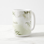 Romantische witte bloemen met groene bladeren koffiemok (Voorkant rechts)