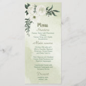 romantische witte bloemen met groene bladeren menu (Voorkant)