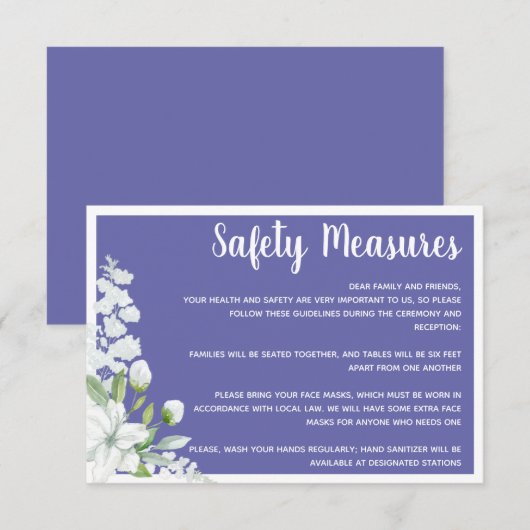 Romantische witte bloemen veiligheidsmaatregelen b informatiekaartje (Voorkant / Achterkant)