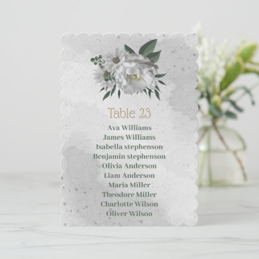 romantische witte bloemen zitplaats kaart (Staand voorkant)