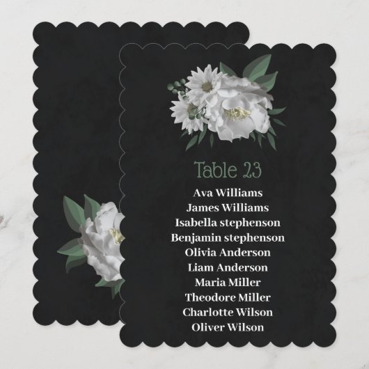 Romantische witte bloemen zwarte zitkaart kaart (Voorkant / Achterkant)