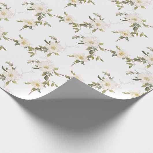 Romantische witte bloemenbruiloft cadeaupapier (Hoek)