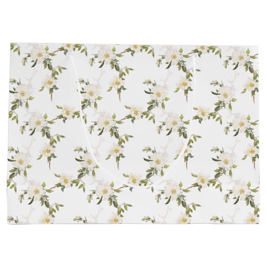 Romantische witte bloemenbruiloft groot cadeauzakje (Achterkant)