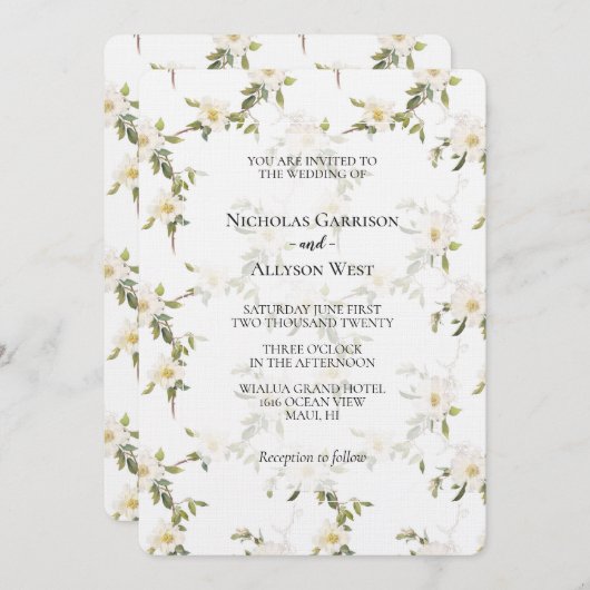 Romantische witte bloemenbruiloft kaart (Voorkant / Achterkant)