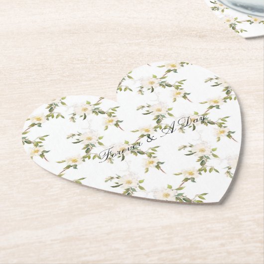 Romantische witte bloemenbruiloft kartonnen onderzetters (Gekanteld)