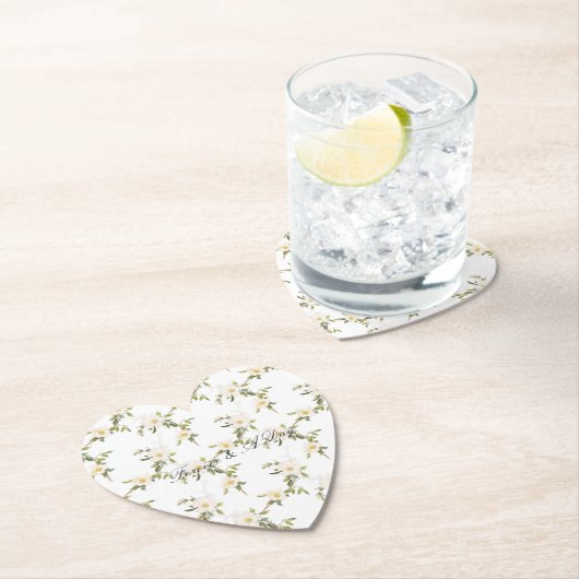 Romantische witte bloemenbruiloft kartonnen onderzetters (Insitu)