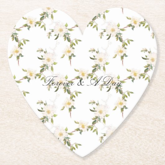 Romantische witte bloemenbruiloft kartonnen onderzetters (Voorkant)