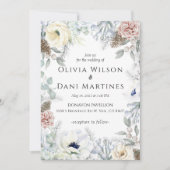 Romantische Witte Blush Bloemen Bruiloft Uitnodigi Kaart (Voorkant)