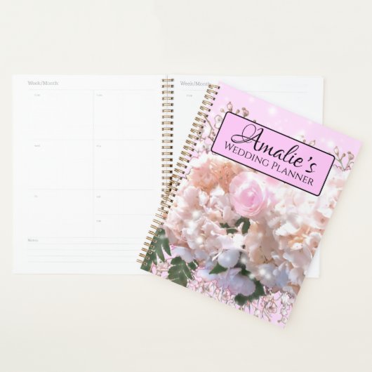 Romantische witte brandkranen roze rozen Weddensch Planner (Display)