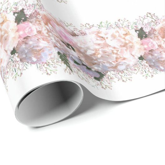 Romantische witte brandkranen, roze witte bloemen cadeaupapier (Rol Hoek)