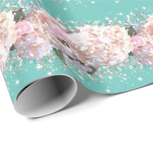 Romantische witte brandkranen, roze witte bloemen cadeaupapier (Rol Hoek)