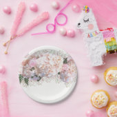 Romantische witte brandkranen, roze witte bloemen papieren bordje (Feest)