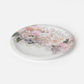 Romantische witte brandkranen, roze witte bloemen papieren bordje (Gekanteld)