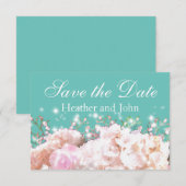 Romantische witte brandkranen, roze witte bloemen save the date (Voorkant / Achterkant)