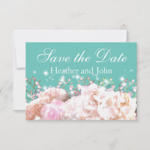 Romantische witte brandkranen, roze witte bloemen save the date