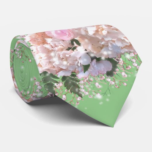 Romantische witte brandkranen, roze witte bloemen stropdas (Opgerold)