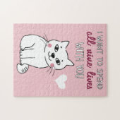 Romantische witte cartoon katteliefdesverklaring legpuzzel (Horizontaal)