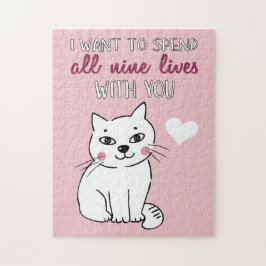 Romantische witte cartoon katteliefdesverklaring legpuzzel