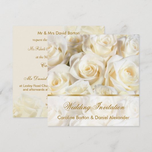 Romantische witte-crème rozen Huwelijksuitnodiging Kaart (Voorkant / Achterkant)